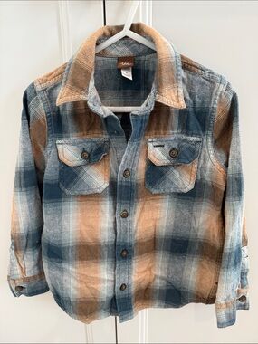 Tea Collection Blue and Tan Plaid Flannel Shirt